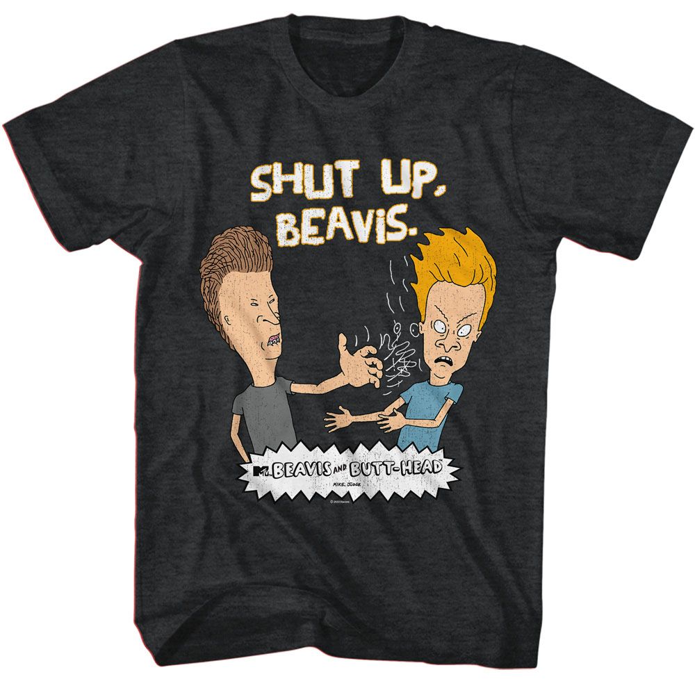 Wholesale Beavis & Butthead Shut Up Beavis Heather Black Heather T-Shirt