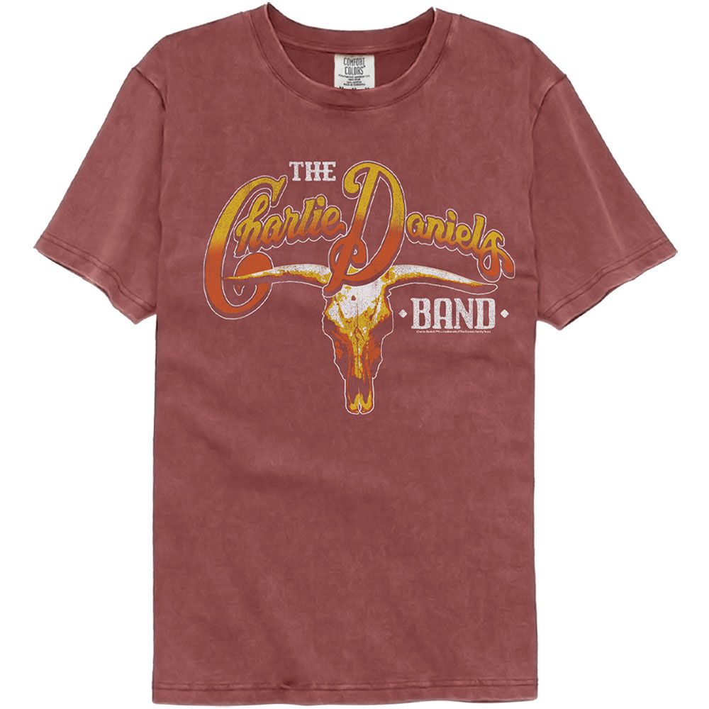 Wholesale Charlie Daniels Band Longhorn Skull and Logo Premium Fashion Dye Band T-Shirt