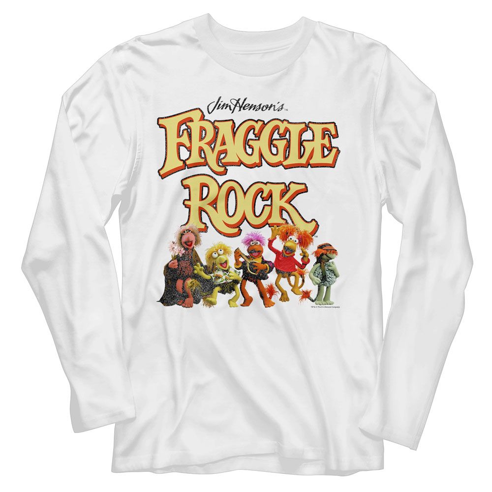 Wholesale Fraggle Rock and Logo White Adult Long Sleeve T-Shirt