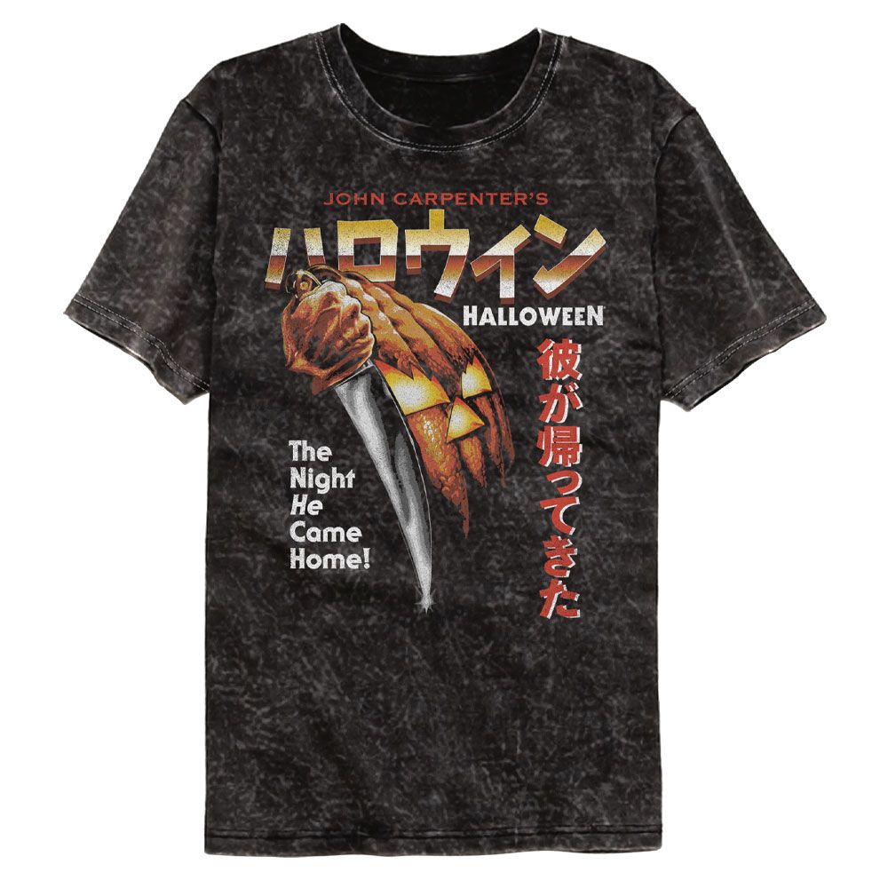 Wholesale Halloween Movie The Night He Came Home Japanese Black Premium Mineral Wash Fashion Horror Movie T-Shirt