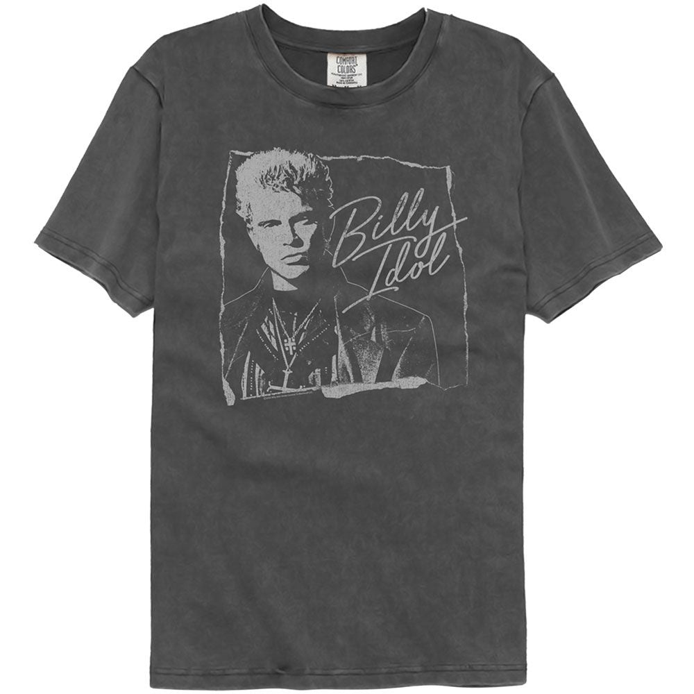 Wholesale Billy Idol Ripped Monochrome Signature Charcoal Premium Dye Wash Fashion Band Tee