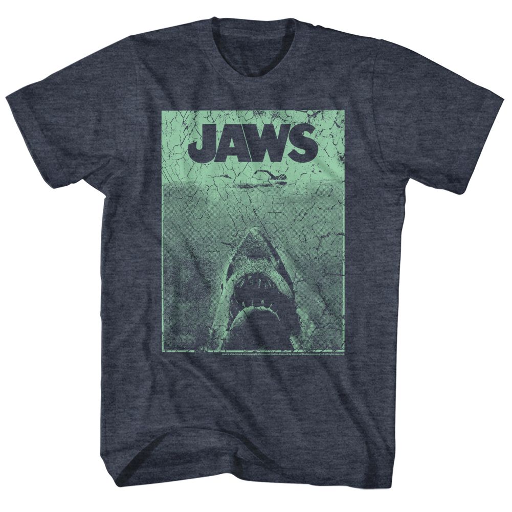 Wholesale JAWS Movie Green Jaws Heather Navy Adult T-Shirt