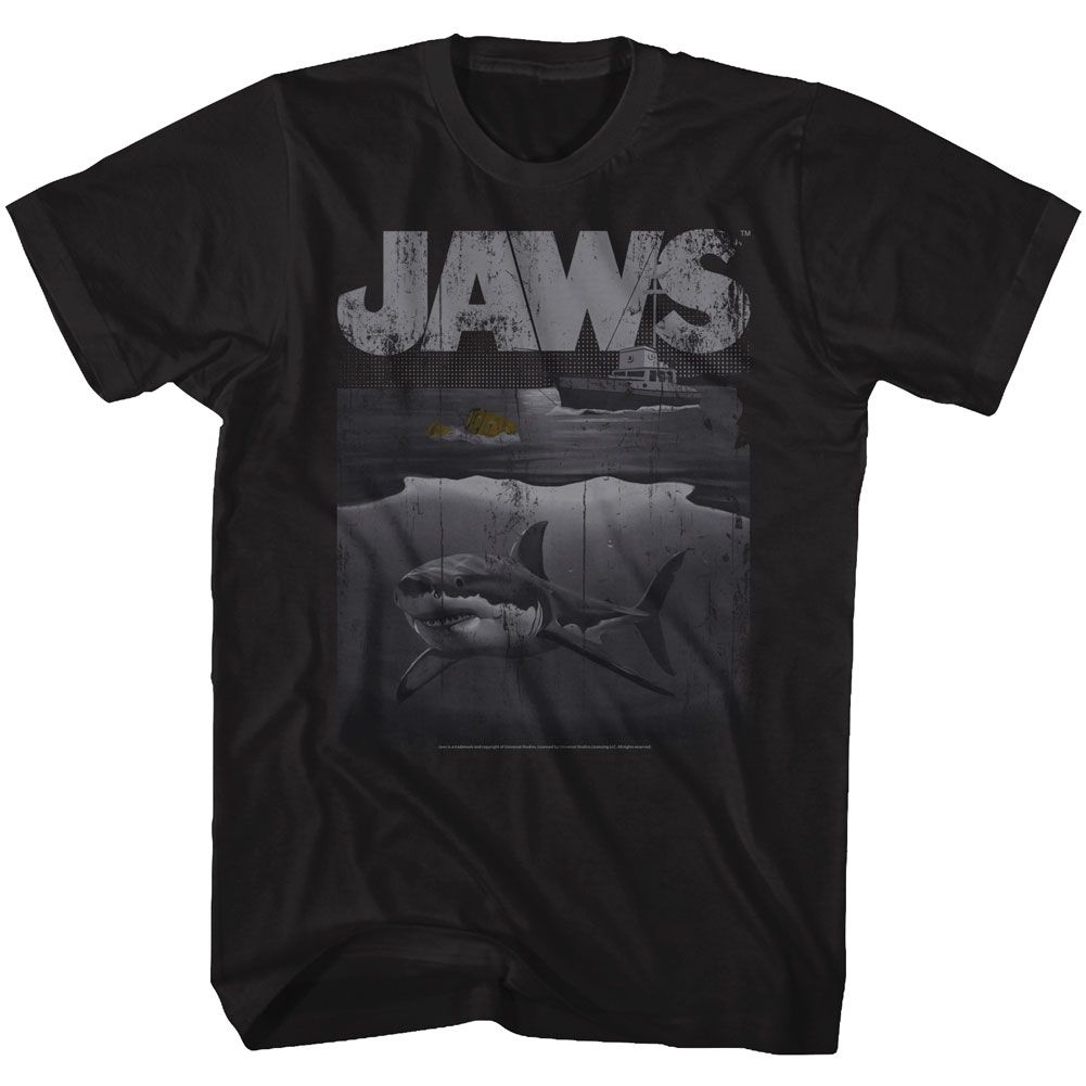 Wholesale JAWS Movie Shark Boat Heather Black Adult T-Shirt