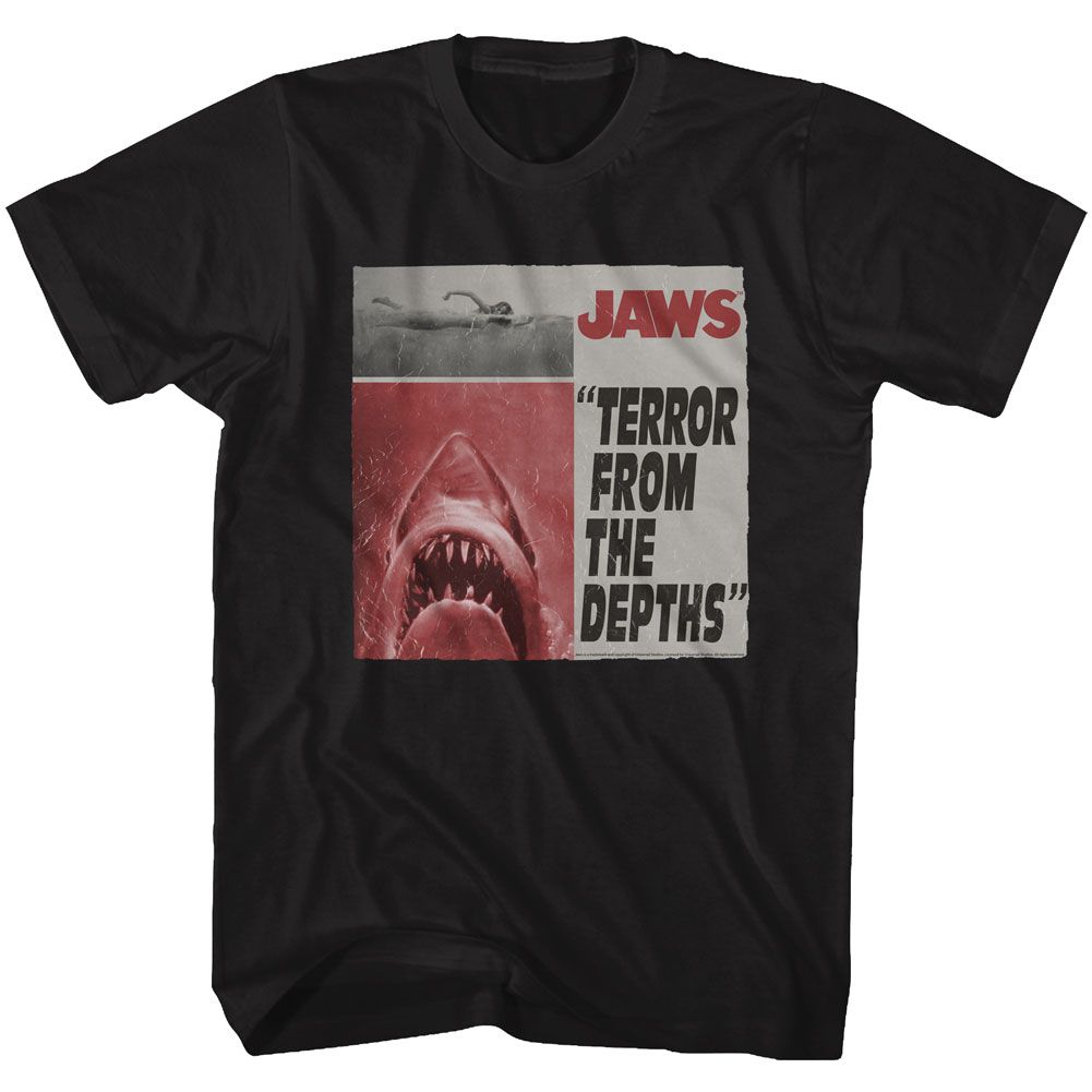 Wholesale JAWS Movie Newspaper Black Adult T-Shirt