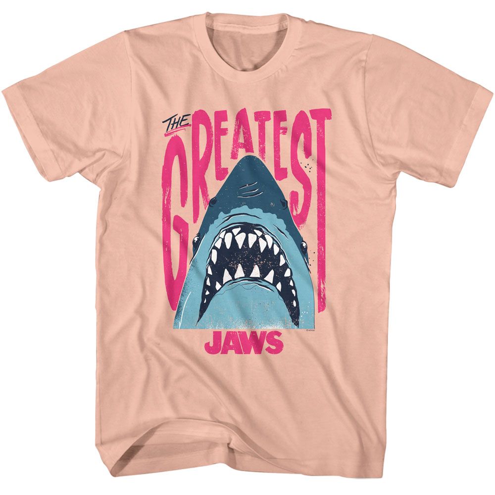 Wholesale JAWS Movie the Greatest Solid Peach Adult T-Shirt
