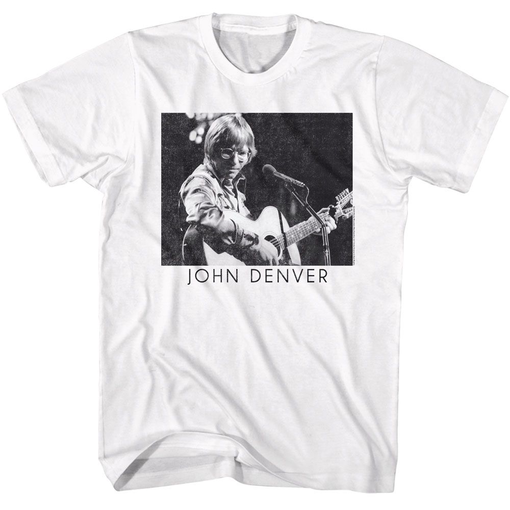 Wholesale John Denver Playing Guitar Black and White T-Shirt