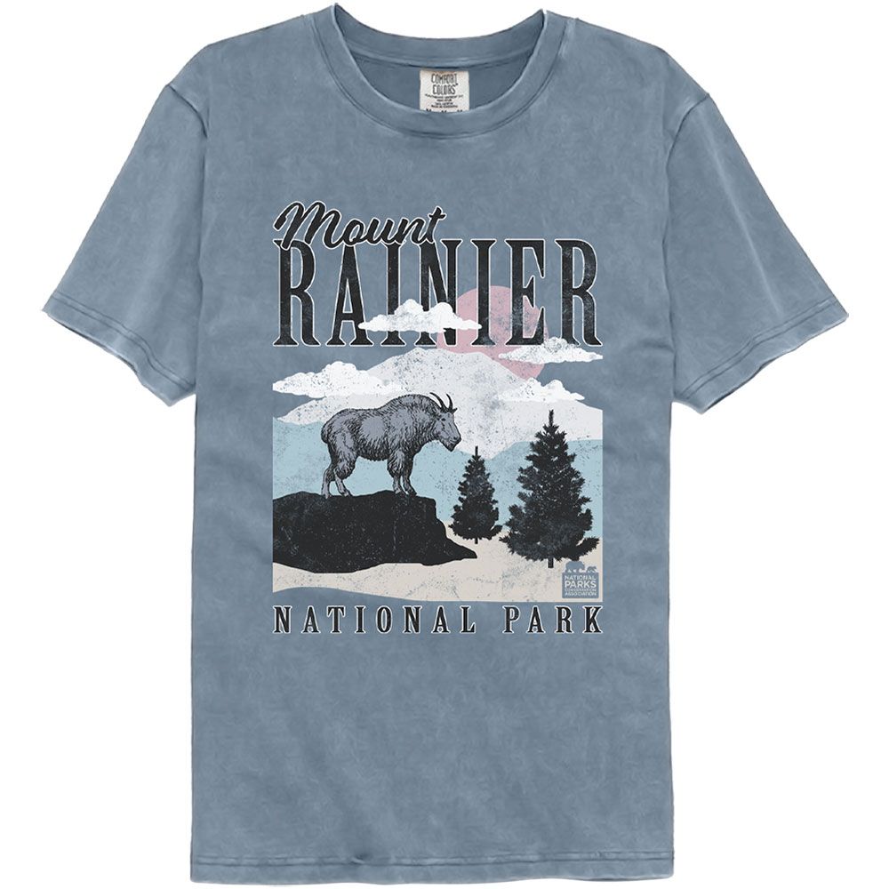 Wholesale Mount Ranier National Park Tree Landscape Premium Blue Dye Fashion T-Shirt