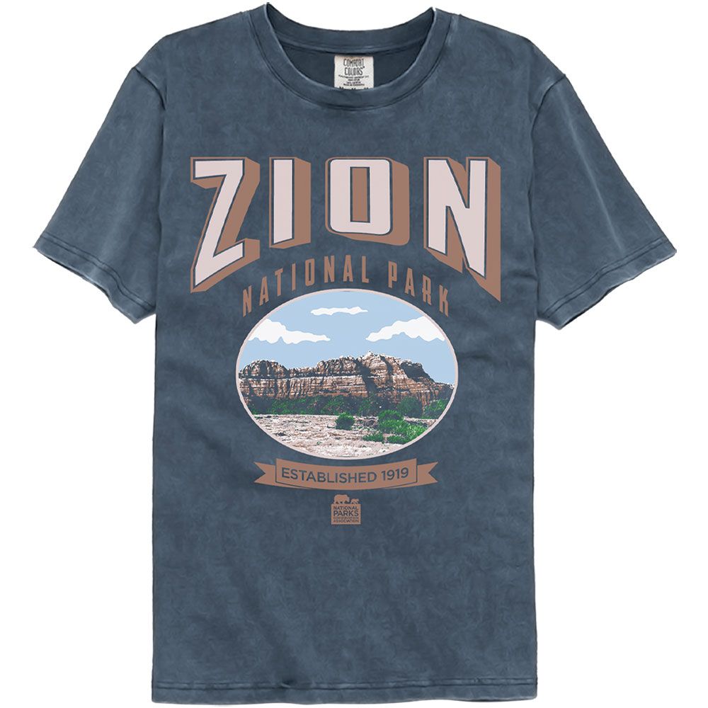 Wholesale Zion National Park Established 1919 Blue Premium Dye Fashion T-Shirt