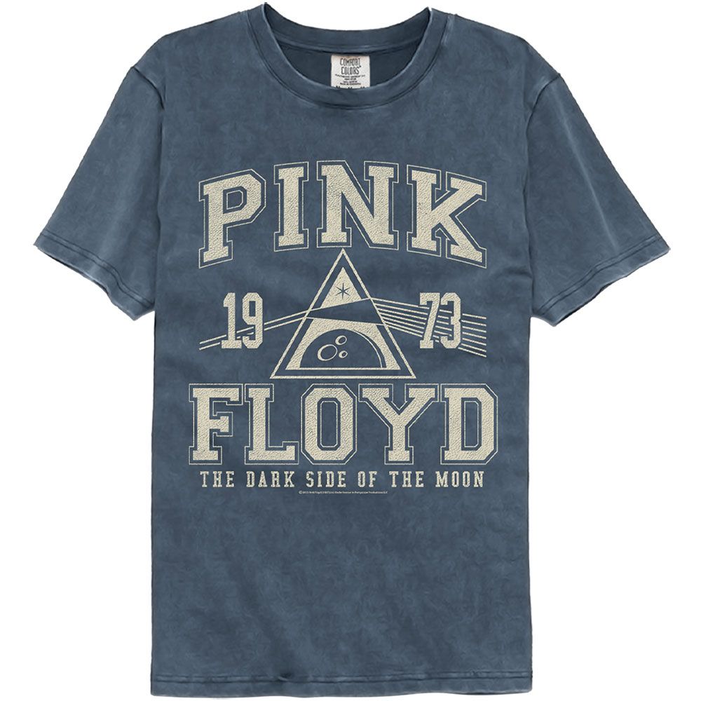 Wholesale Pink Floyd 1973 Collegiate Font Blue Premium Dye Fashion Band T-Shirt