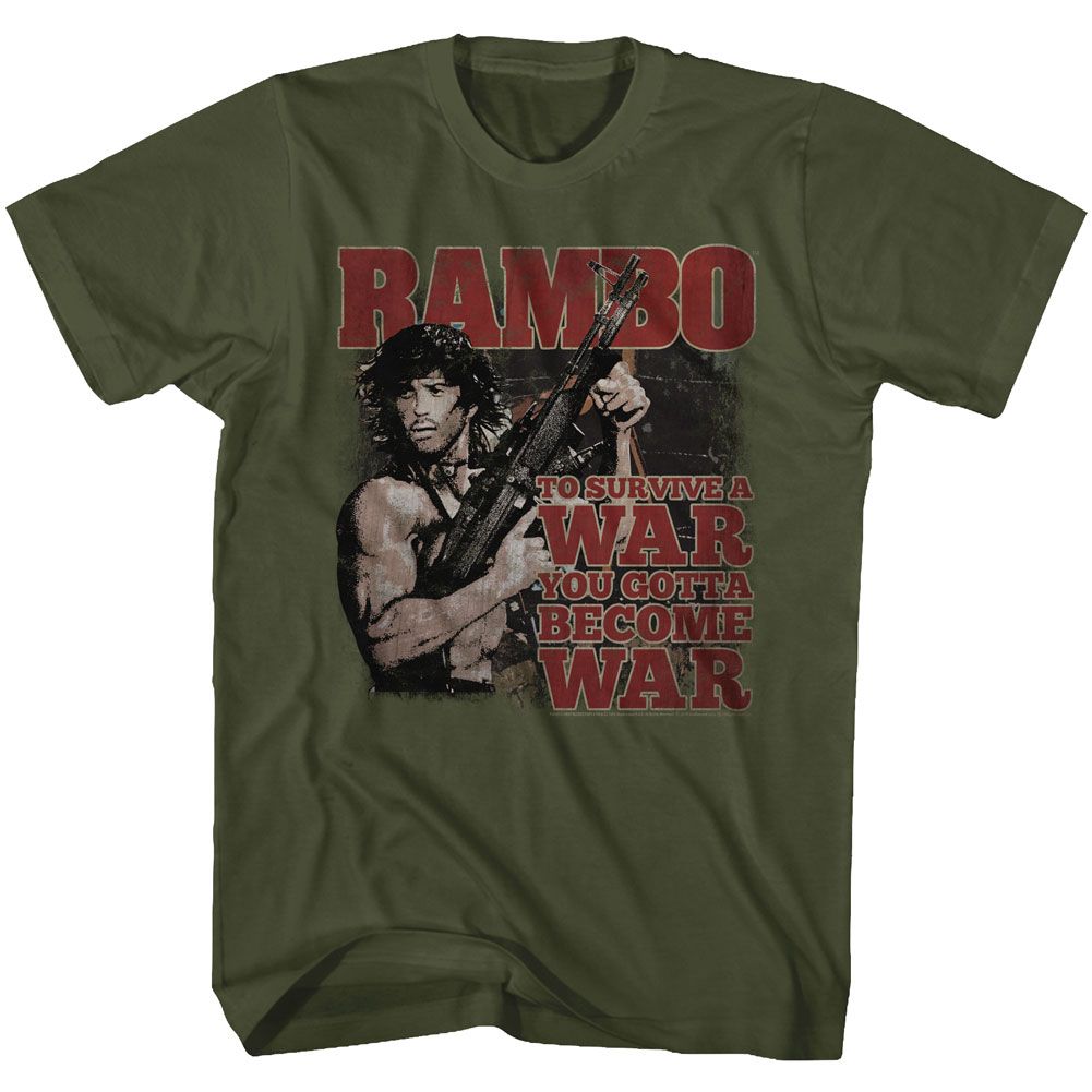 Wholesale Rambo Movie Become War Solid Military Green Adult T-Shirt