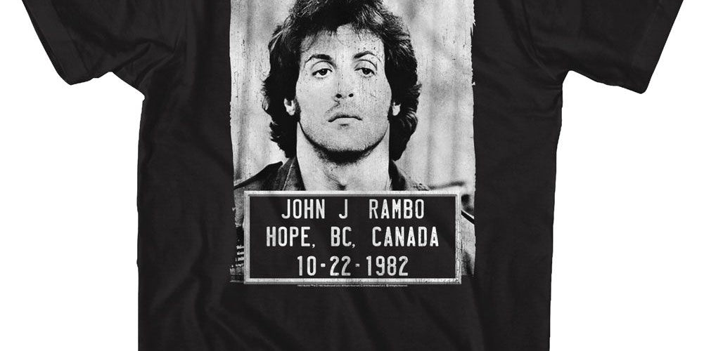 Wholesale Rambo Movie Mugshot Black Adult T-Shirt