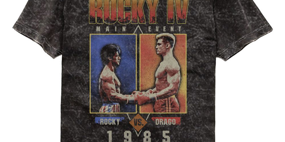 Wholesale Rocky Versus Drago Black Mineral Wash Premium Movie T-Shirt