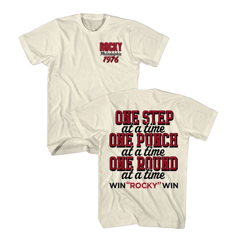 Wholesale Rocky Movie 1976 Front & Back Solid Natural Adult T-Shirt