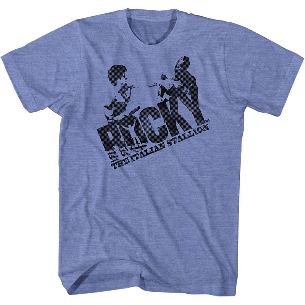 Wholesale Rocky Movie Halftone Logo Heather Light Blue Adult T-Shirt