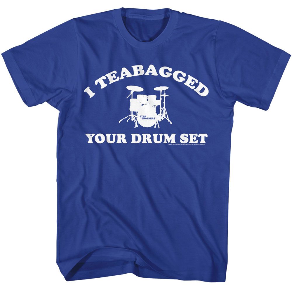 Wholesale Step Brothers Movie Teabagged Drum Set Solid Royal Adult T-Shirt