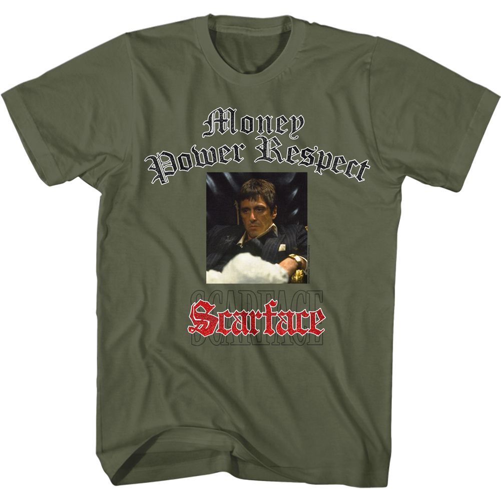 Wholesale Scarface Movie Glitterlogo Solid Military Green Adult T-Shirt
