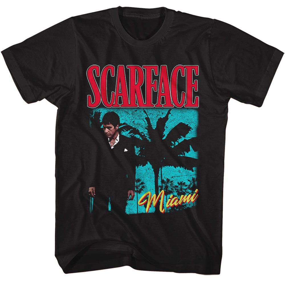 Wholesale Scarface Movie Palms Miami Bright Black Adult T-Shirt