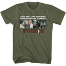 Wholesale Shaun of the Dead Movie Surrounded by Zombies Solid Military Green Adult T-Shirt