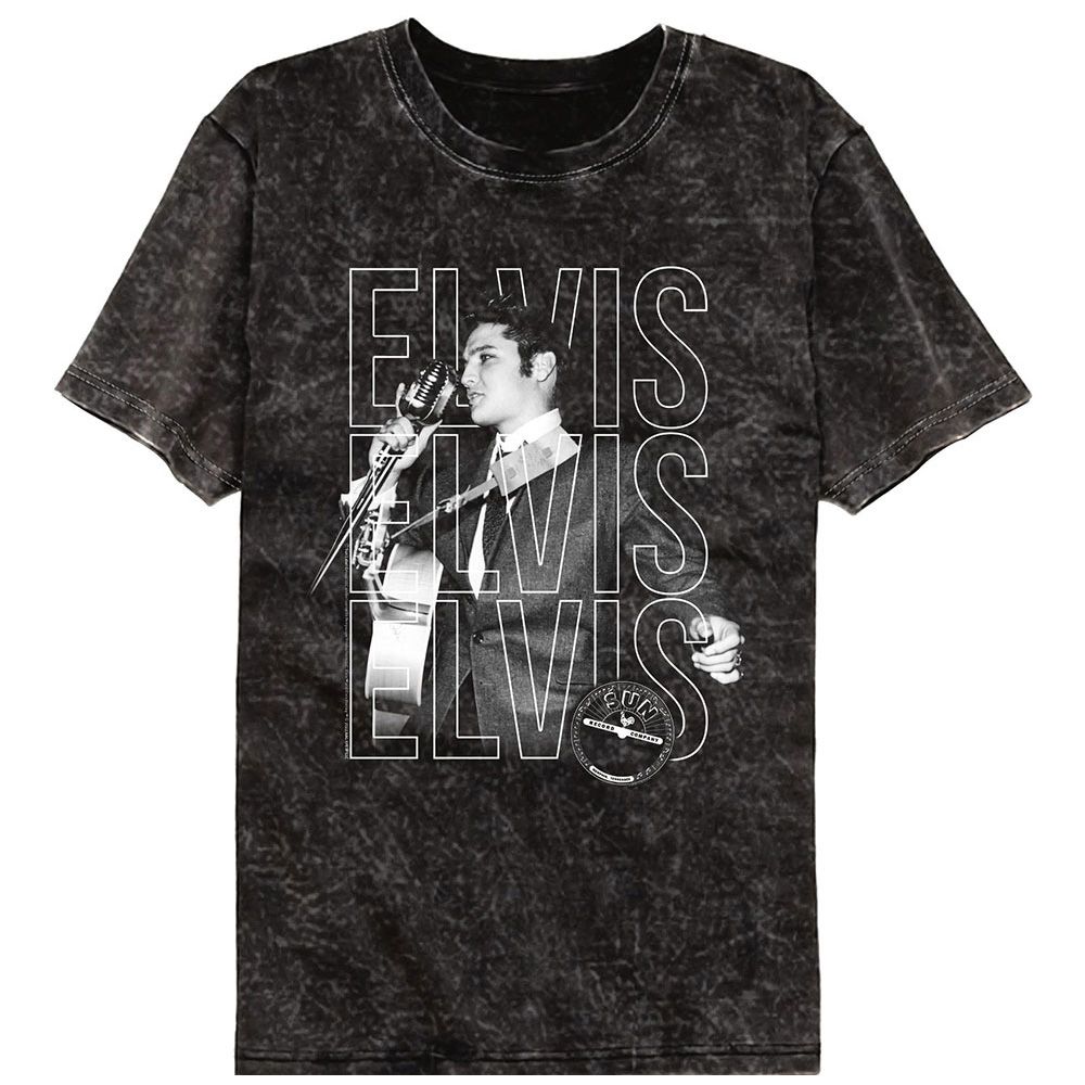 Wholesale Elvis Presley Sun Records Stacked Text Black Mineral Wash Premium Band T-Shirt