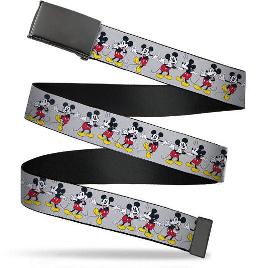 Black Buckle Web Belt - Mickey Mouse 4-Poses Gray Webbing