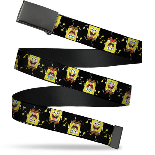 Black Buckle Web Belt - SpongeBob Wavy Arm Pose Flip Black Webbing