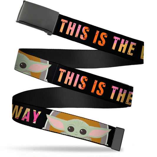 Black Buckle Web Belt - Star Wars The Child Chibi Pod Pose THIS IS THE WAY Black/Multi Color Webbing