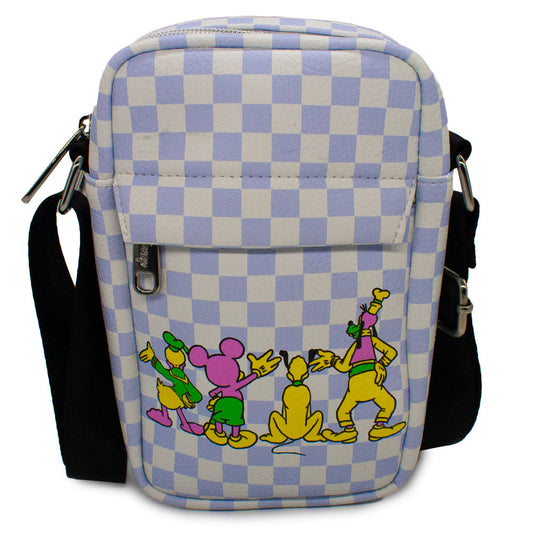 Women's Crossbody Wallet - Disney Mickey and Fab Four Friends Back Side Group Pose Checker Lavender White
