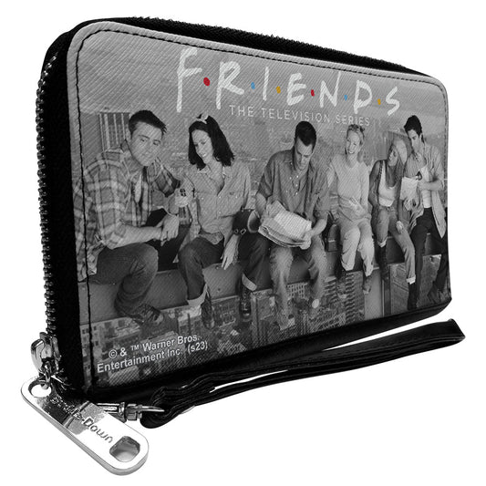 PU Zip Around Wallet Rectangle - FRIENDS 6-Character Lunch on a Skyscraper Vivid Grays