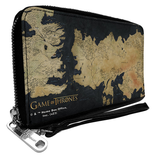 PU Zip Around Wallet Rectangle - GAME OF THRONES World Map Westeros and Essos Grays/Tans
