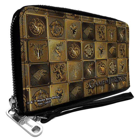 PU Zip Around Wallet Rectangle - Game of Thrones House Sigil Blocks Gold