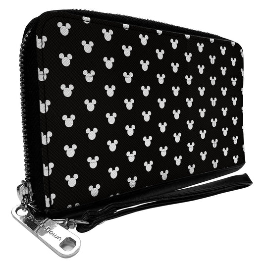 Women's PU Zip Around Wallet Rectangle - Mickey Mouse Head Monogram Black White